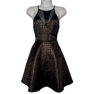 NEW ASTR Black Reptile Animal Print Sheer Panel Fit & Flare A-Line Mini Dress